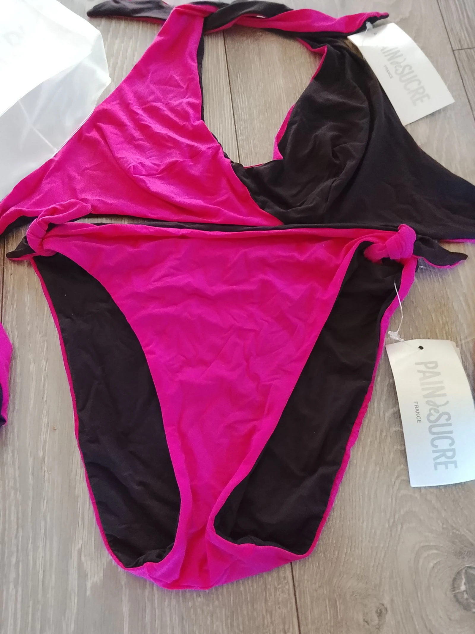 🏖️ Ideaal voor deze zomer Pain de Sucre Maat 3 oftewel 40 tweedelig omkeerbaar badpak fuchsia en bruin Nieuw met etiket 🏖️ – photo 2
